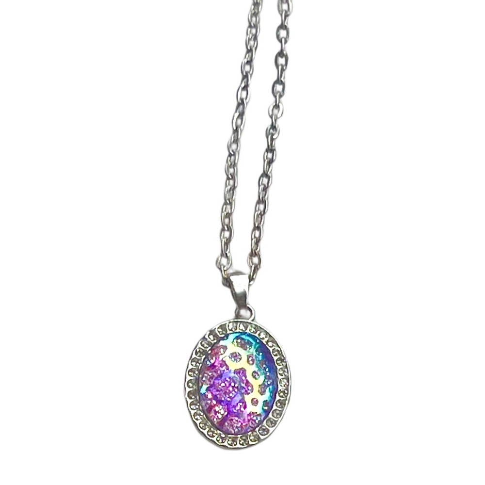 Lavender Amethyst Geode AB Pendant Silver Necklace